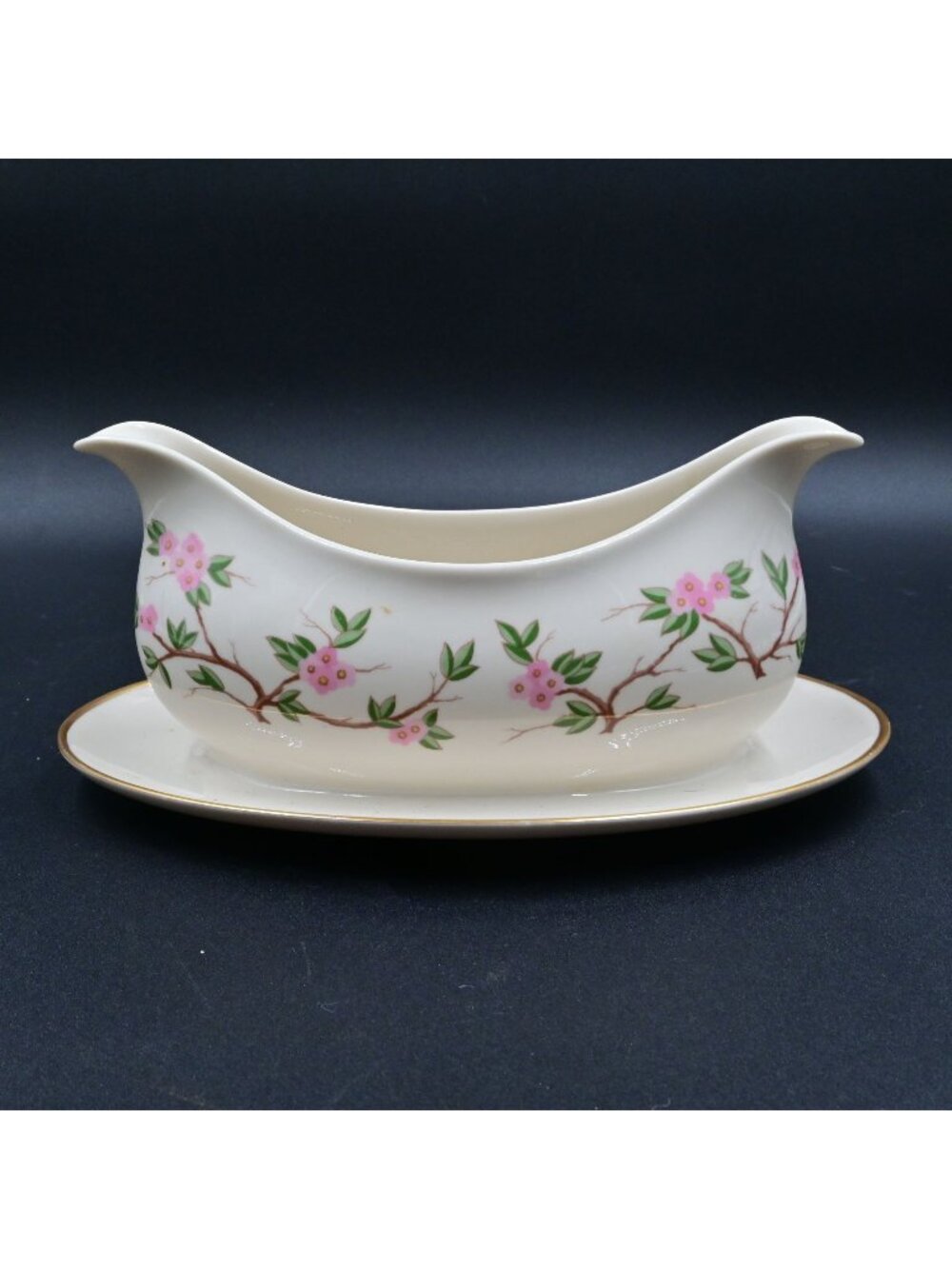 Franciscan Woodside Gravy Boat Sauce Server Gold Rim Floral Vintage